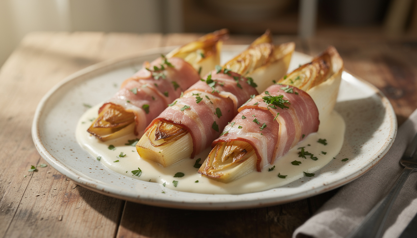 découvrez notre recette facile d'endives braisées au jambon, un plat savoureux et rapide à préparer pour un repas gourmand et réconfortant.