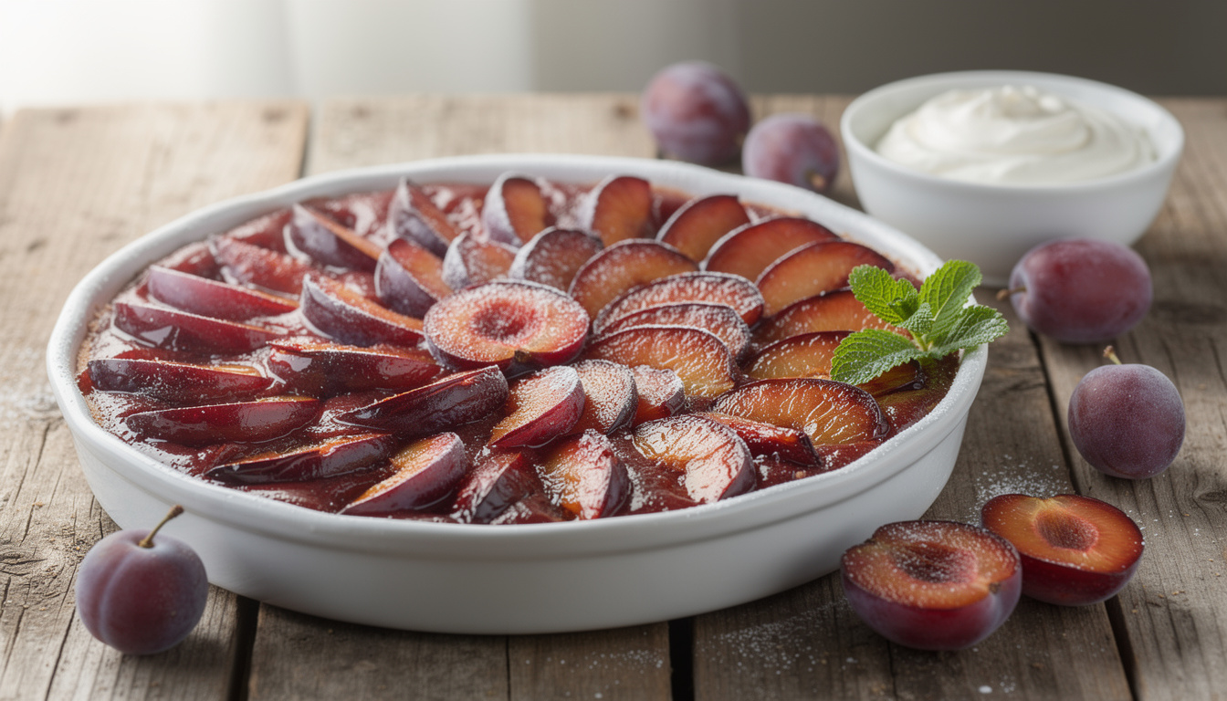 découvrez notre recette légère et savoureuse de tarte aux prunes sans pâte, idéale pour un dessert frais et gourmand sans culpabilité.