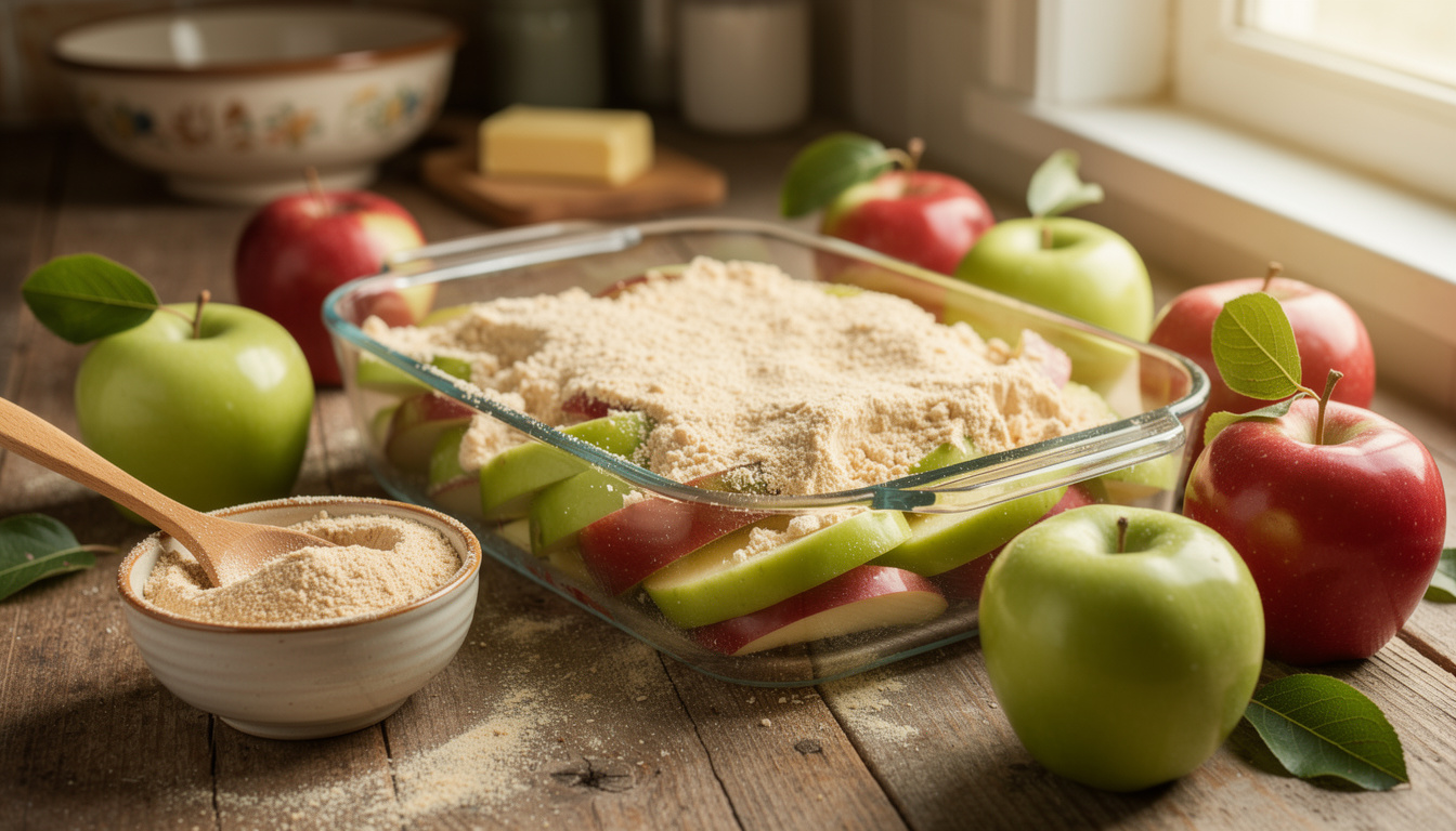 découvrez une recette simple et délicieuse de crumble aux pommes et poudre d'amande, sans farine, pour un dessert léger et savoureux.