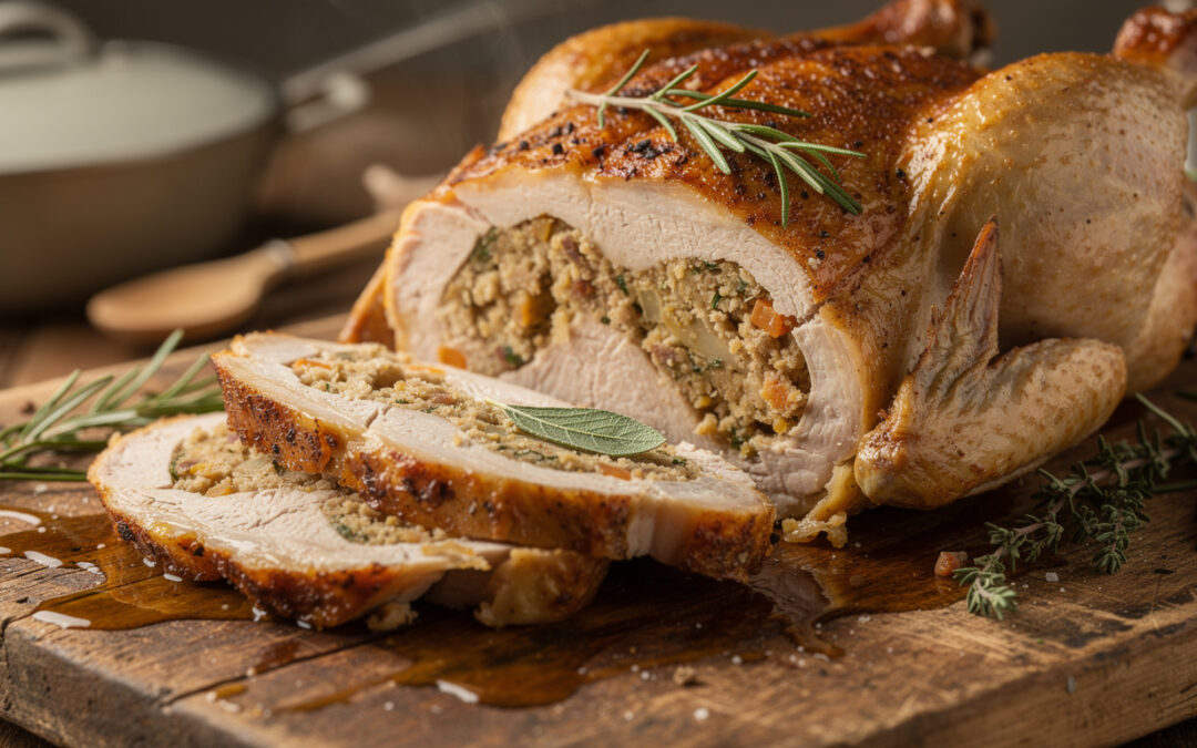 Comment réussir la cuisson d&rsquo;un rôti de chapon farci délicieusement tendre