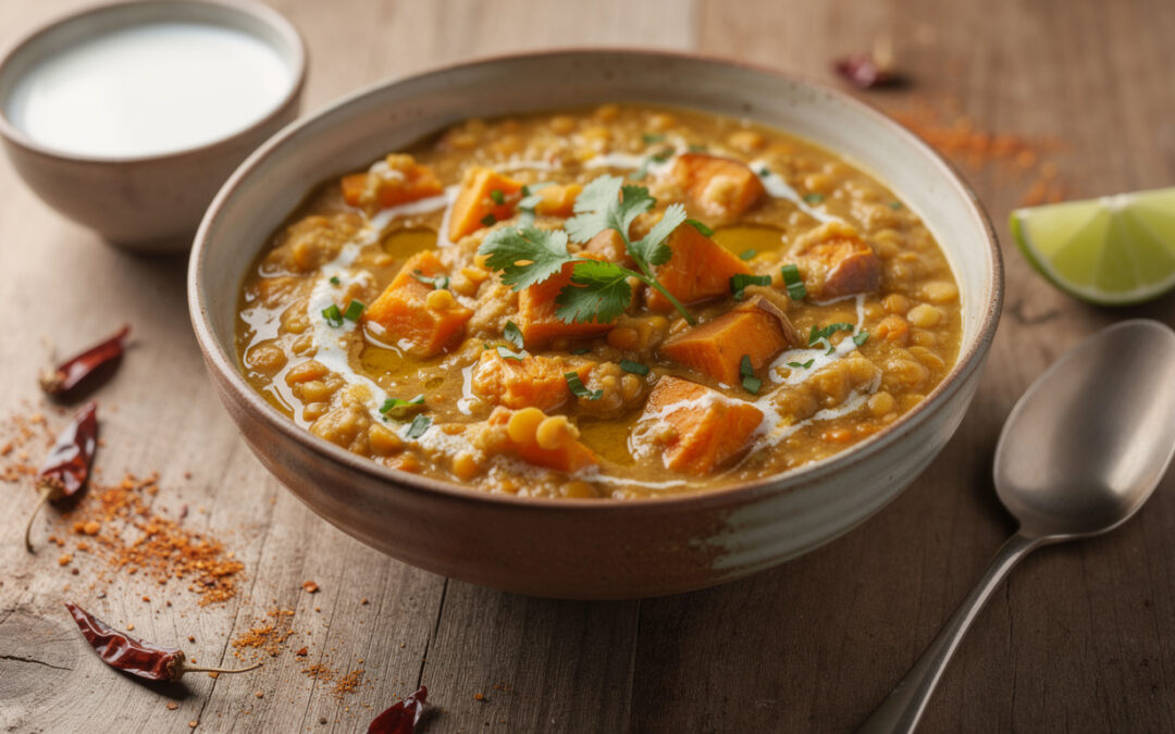 Découvrez la recette du dahl aux lentilles corail, coco et patate douce