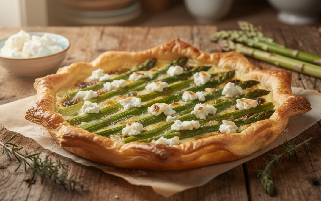 Tarte aux asperges vertes et fromage de chèvre : recette simple et savoureuse à découvrir