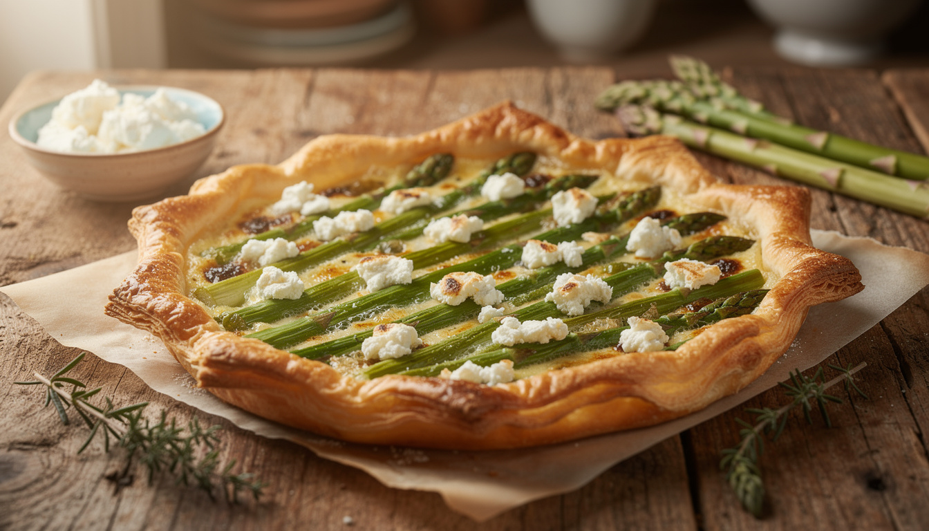 Tarte aux asperges vertes et fromage de chÚvre : recette simple et savoureuse à découvrir découvrez notre recette simple et savoureuse de tarte aux asperges vertes et fromage de chÚvre, parfaite pour un repas gourmand et facile à préparer.