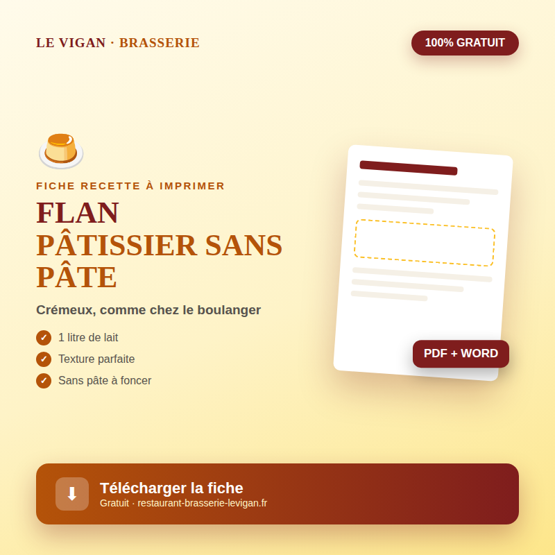Fiche recette flan pâtissier sans pâte à imprimer