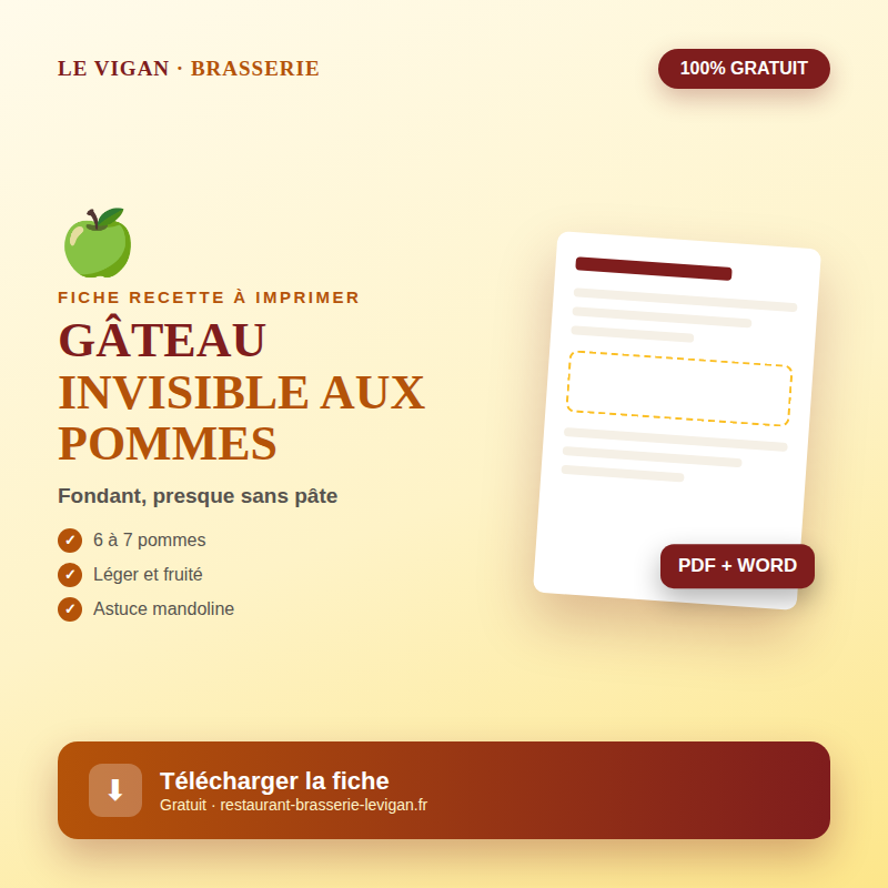 Fiche recette gĂąteau invisible aux pommes Ă imprimer