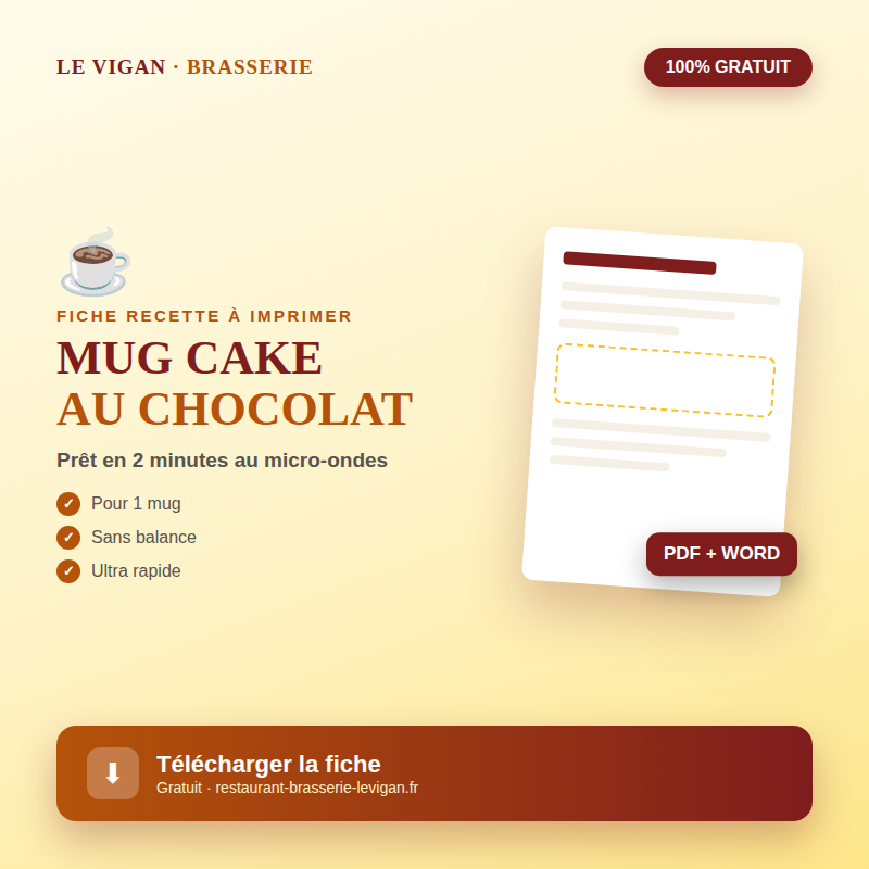 Fiche recette mug cake au chocolat Ă imprimer