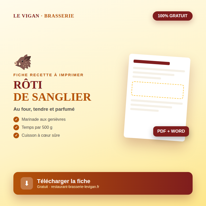 Fiche recette rĂŽti de sanglier au four Ă imprimer